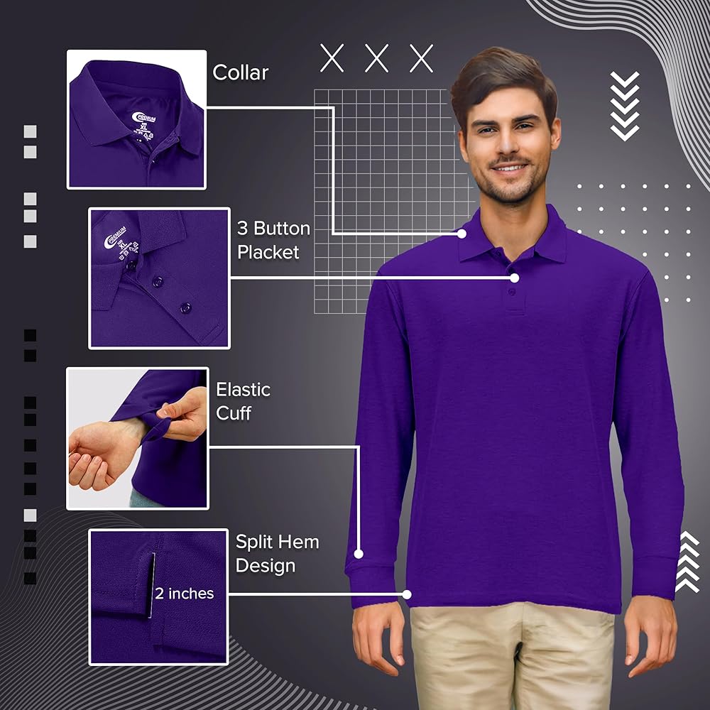 Premium Wear Men's Long Sleeve Polo Shirts – Stain Guard